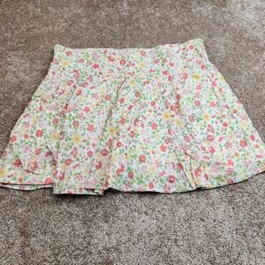 American Eagle Floral Mini Skirt White Red Yellow Cotton Smocked Back Pockets M